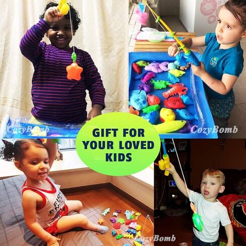 CozyBomB™ Magnetic Fishing Toys Game Set for Kids | Water Table Bathtub Kiddie Pool Party Pole Rod Net, Outdoor Plastic Floating Fish, Toddler Bath Color Ocean Sea Animals Birthday Gift Age 3-5 6 4-8 in Kuwait