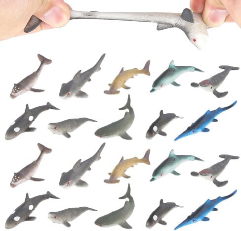 20 PCS Mini Rubber Shark Toy Figure, Super Stretches Bath Toy Set, Material TPR, Ocean Sea Animal Floating Bathtub Toy Party Favors, Realistic Shark Dolphin Whale Toy in Kuwait