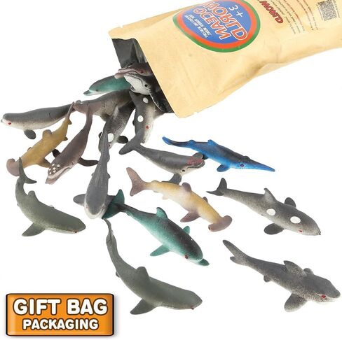 20 PCS Mini Rubber Shark Toy Figure, Super Stretches Bath Toy Set, Material TPR, Ocean Sea Animal Floating Bathtub Toy Party Favors, Realistic Shark Dolphin Whale Toy in Kuwait