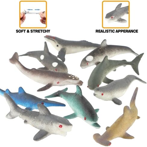 20 PCS Mini Rubber Shark Toy Figure, Super Stretches Bath Toy Set, Material TPR, Ocean Sea Animal Floating Bathtub Toy Party Favors, Realistic Shark Dolphin Whale Toy in Kuwait