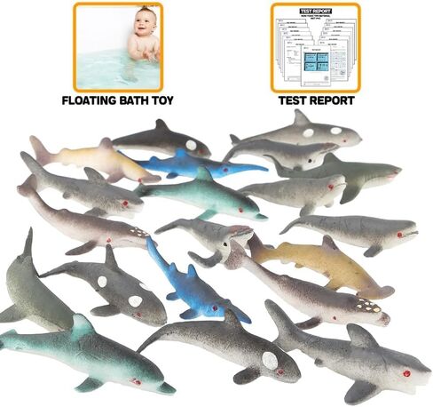 20 PCS Mini Rubber Shark Toy Figure, Super Stretches Bath Toy Set, Material TPR, Ocean Sea Animal Floating Bathtub Toy Party Favors, Realistic Shark Dolphin Whale Toy in Kuwait
