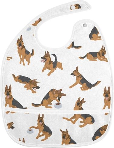 Baby Feeding Bibs with Catcher Pocket Cute German Shepherd Dogs Newborn Toddler Teething Drooling Bib 1 Pack in Kuwait