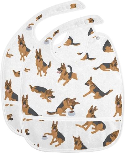Baby Feeding Bibs with Catcher Pocket Cute German Shepherd Dogs Newborn Toddler Teething Drooling Bib 1 Pack in Kuwait
