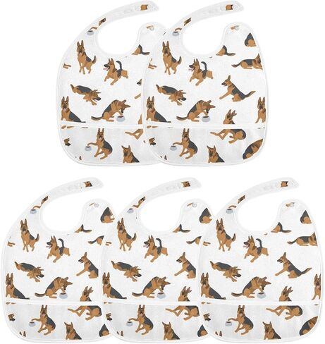 Baby Feeding Bibs with Catcher Pocket Cute German Shepherd Dogs Newborn Toddler Teething Drooling Bib 1 Pack in Kuwait