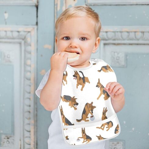 Baby Feeding Bibs with Catcher Pocket Cute German Shepherd Dogs Newborn Toddler Teething Drooling Bib 1 Pack in Kuwait