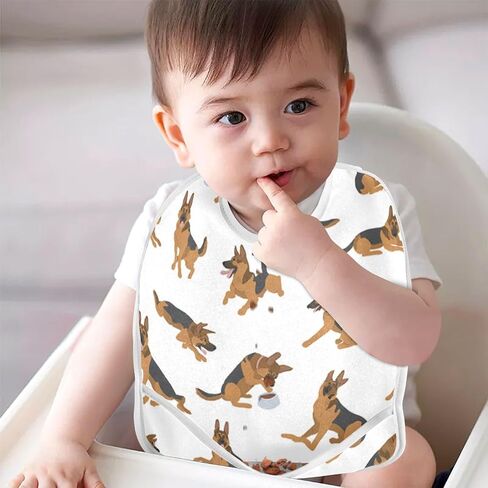 Baby Feeding Bibs with Catcher Pocket Cute German Shepherd Dogs Newborn Toddler Teething Drooling Bib 1 Pack in Kuwait