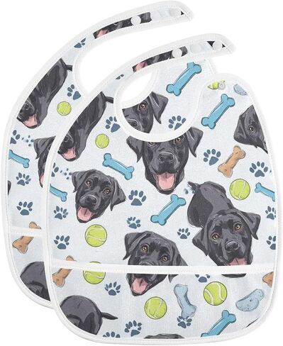 Baby Feeding Bibs Black Labrador Retriever Dogs Infant Toddler Drooling Bibs with Catcher Pocket 1 Pack in Kuwait