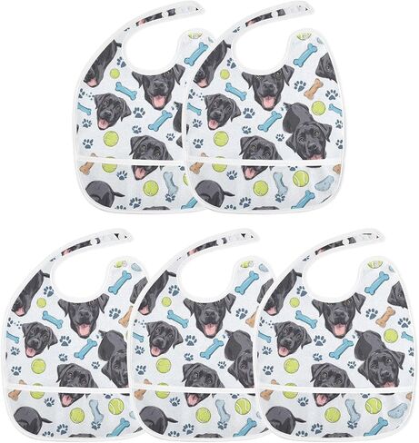 Baby Feeding Bibs Black Labrador Retriever Dogs Infant Toddler Drooling Bibs with Catcher Pocket 1 Pack in Kuwait
