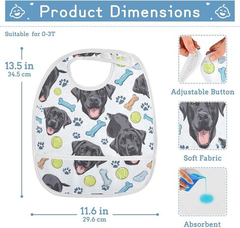Baby Feeding Bibs Black Labrador Retriever Dogs Infant Toddler Drooling Bibs with Catcher Pocket 1 Pack in Kuwait