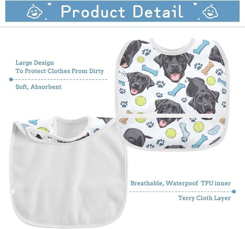 Baby Feeding Bibs Black Labrador Retriever Dogs Infant Toddler Drooling Bibs with Catcher Pocket 1 Pack in Kuwait