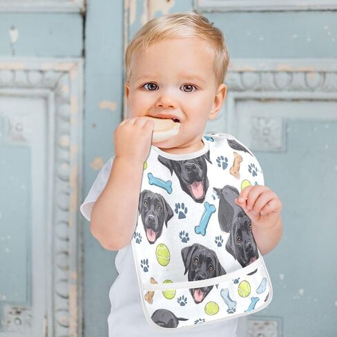 Baby Feeding Bibs Black Labrador Retriever Dogs Infant Toddler Drooling Bibs with Catcher Pocket 1 Pack in Kuwait