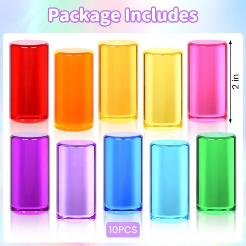 Rainbow Acrylic Blocks, 10 Stackable Cylinders for Kids Ages 3+ | 10 acrylic color blocks, 2 x 1 in, stackable, ages 3+, white paper box for gift wrap, preschool and light table use in Kuwait