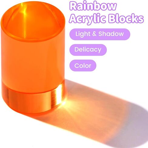 Rainbow Acrylic Blocks, 10 Stackable Cylinders for Kids Ages 3+ | 10 acrylic color blocks, 2 x 1 in, stackable, ages 3+, white paper box for gift wrap, preschool and light table use in Kuwait