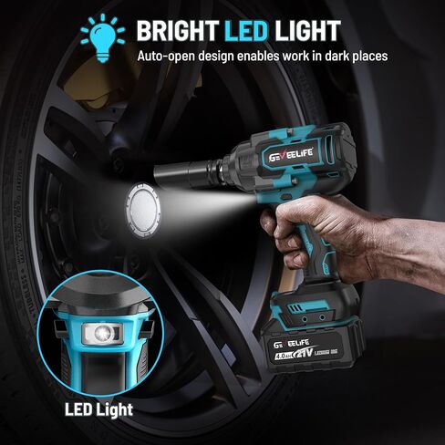 GEVEELIFE 1200N.m (900Ft-lbs) Brushless Impact Wrench, 1/2" Cordless Impact Driver with 2x 4.0Ah Battery, Fast Charger & 5 Sockets, High Torque, Electric Impact Gun for Car/Truck/RV/Mower in Kuwait