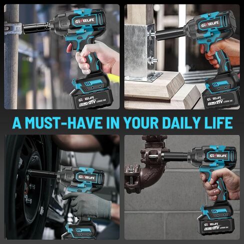 GEVEELIFE 1200N.m (900Ft-lbs) Brushless Impact Wrench, 1/2" Cordless Impact Driver with 2x 4.0Ah Battery, Fast Charger & 5 Sockets, High Torque, Electric Impact Gun for Car/Truck/RV/Mower in Kuwait