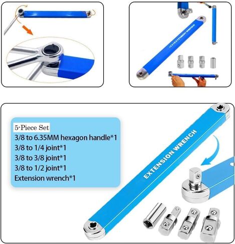 Gear Driven Extension Wrench– 15.4" Tight Reach Extension Tool with 1/2", 1/4", 3/8" Square Drive Adapters, Swing Arc Universal Impact Ready Extension Wrench for Auto Repair & Home Improve in Kuwait