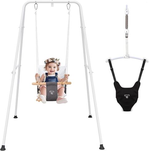 RAGOZONERY 2 in 1 Baby Jumper with Toddler Swing, Baby Jumpers and Bouncers,Indoor Outdoor Toddler Swing Set, Cotton (Black) in Kuwait