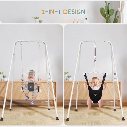 RAGOZONERY 2 in 1 Baby Jumper with Toddler Swing, Baby Jumpers and Bouncers,Indoor Outdoor Toddler Swing Set, Cotton (Black) in Kuwait