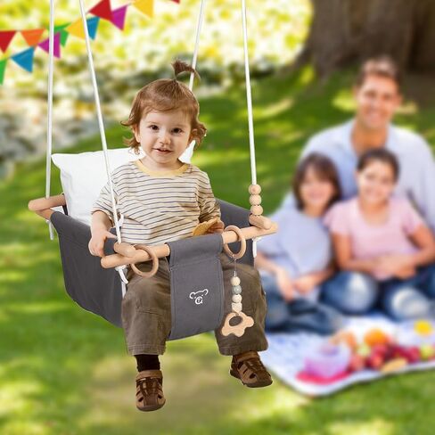 RAGOZONERY 2 in 1 Baby Jumper with Toddler Swing, Baby Jumpers and Bouncers,Indoor Outdoor Toddler Swing Set, Cotton (Black) in Kuwait
