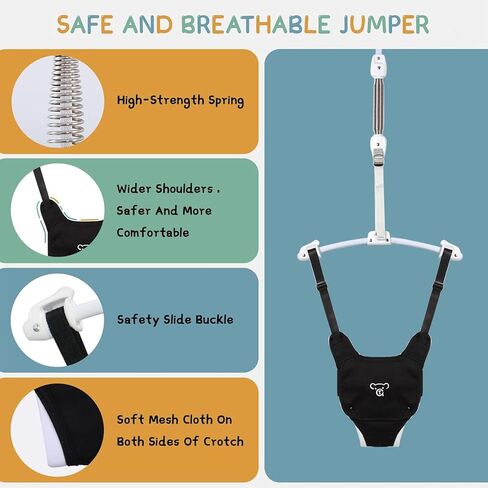 RAGOZONERY 2 in 1 Baby Jumper with Toddler Swing, Baby Jumpers and Bouncers,Indoor Outdoor Toddler Swing Set, Cotton (Black) in Kuwait