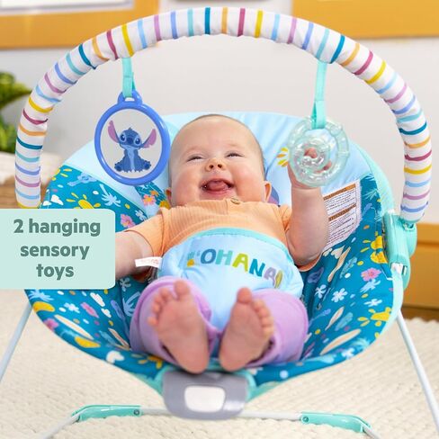 Bright Starts Disney Stitch Ohana Paradise Vibrating Baby Bouncer, Soothing Vibrations Infant Seat with 2 Sensory Toys, 0-6 Months in Kuwait