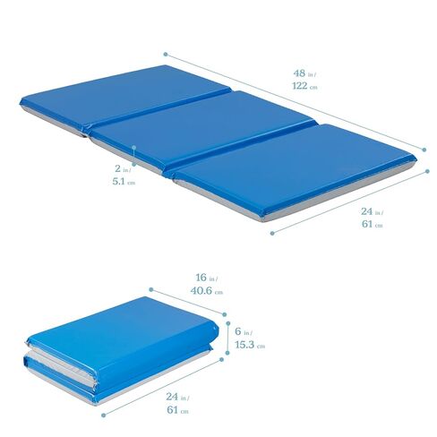 ECR4Kids Everyday Folding Rest Time Mat, 3-Section, 2in, Sleeping Pad, Blue/Grey in Saudi Arabia