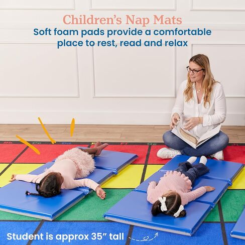 ECR4Kids Everyday Folding Rest Time Mat, 3-Section, 2in, Sleeping Pad, Blue/Grey in Saudi Arabia