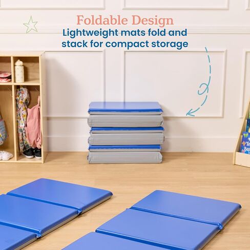 ECR4Kids Everyday Folding Rest Time Mat, 3-Section, 2in, Sleeping Pad, Blue/Grey in Saudi Arabia
