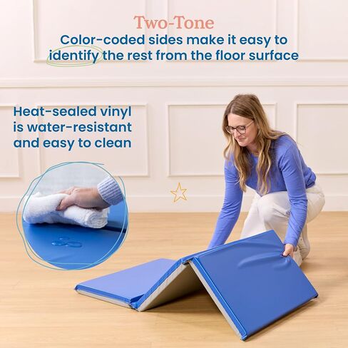 ECR4Kids Everyday Folding Rest Time Mat, 3-Section, 2in, Sleeping Pad, Blue/Grey in Saudi Arabia