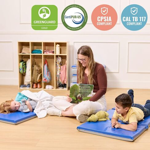 ECR4Kids Everyday Folding Rest Time Mat, 3-Section, 2in, Sleeping Pad, Blue/Grey in Saudi Arabia