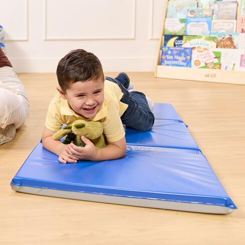ECR4Kids Everyday Folding Rest Time Mat, 3-Section, 2in, Sleeping Pad, Blue/Grey in Saudi Arabia