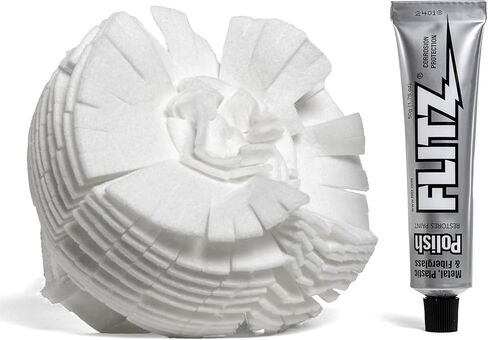 Flitz Buff Ball w/ 1.76oz Metal Polish Paste - 5in Drill Buffer Polisher Attachment for Any 3/8in Drill - Self-Cooling, Washable Polishing Ball to Buff, Shine, & Protect All Metals, Plastics (1 Pack) in Kuwait