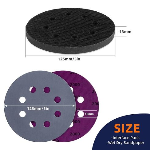 80pcs 5 inch 8 Hole Sanding Discs Hook and Loop 1500/2000/2500/3000/4000/5000/7000/10000 Grits Wet Dry Sandpaper with 2pcs Interface Pad for Random Orbital Sander Automotive Wood Metal Polishing in Kuwait
