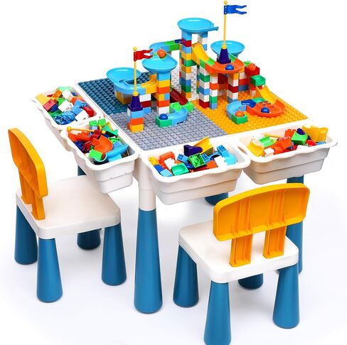 arscniek Toddler Activity Table & Chairs Set, 7-in-1 Kids Desk for Age 3-7 | Kids Activity Table & Chair Set with 152PCS Marble Run Blocks, Sand & Water Table, Learning Play Desk for Girls Boys Toddlers in Kuwait