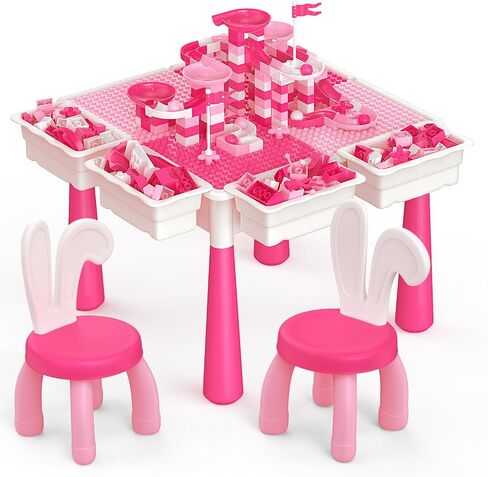 arscniek Toddler Activity Table & Chairs Set, 7-in-1 Kids Desk for Age 3-7 | Kids Activity Table & Chair Set with 152PCS Marble Run Blocks, Sand & Water Table, Learning Play Desk for Girls Boys Toddlers in Kuwait