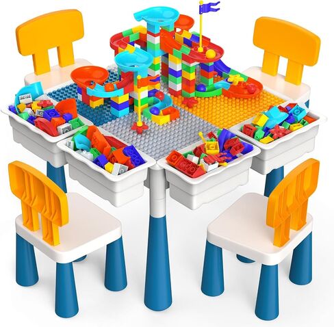 arscniek Toddler Activity Table & Chairs Set, 7-in-1 Kids Desk for Age 3-7 | Kids Activity Table & Chair Set with 152PCS Marble Run Blocks, Sand & Water Table, Learning Play Desk for Girls Boys Toddlers in Kuwait