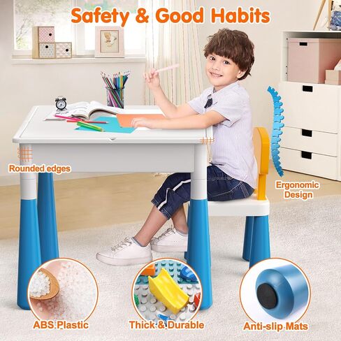 arscniek Toddler Activity Table & Chairs Set, 7-in-1 Kids Desk for Age 3-7 | Kids Activity Table & Chair Set with 152PCS Marble Run Blocks, Sand & Water Table, Learning Play Desk for Girls Boys Toddlers in Kuwait