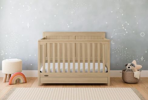 Graco Hadley 5-in-1 Convertible Crib with Drawer – GREENGUARD Gold Certified, Fits Standard Crib Mattress, Converts to Toddler Bed, Daybed and Full Bed, 4 Adjustable Mattress Heights (Driftwood) | GREENGUARD Gold Certified, Fits Standard Crib Mattress, Co in Kuwait