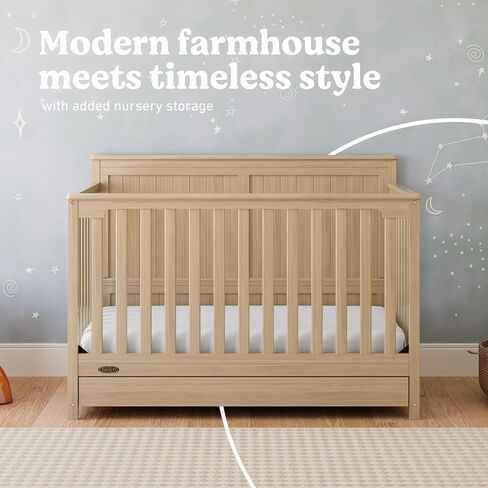 Graco Hadley 5-in-1 Convertible Crib with Drawer – GREENGUARD Gold Certified, Fits Standard Crib Mattress, Converts to Toddler Bed, Daybed and Full Bed, 4 Adjustable Mattress Heights (Driftwood) | GREENGUARD Gold Certified, Fits Standard Crib Mattress, Co in Kuwait