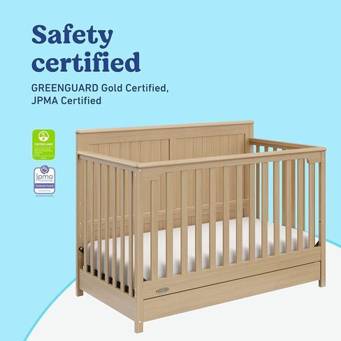 Graco Hadley 5-in-1 Convertible Crib with Drawer – GREENGUARD Gold Certified, Fits Standard Crib Mattress, Converts to Toddler Bed, Daybed and Full Bed, 4 Adjustable Mattress Heights (Driftwood) | GREENGUARD Gold Certified, Fits Standard Crib Mattress, Co in Kuwait
