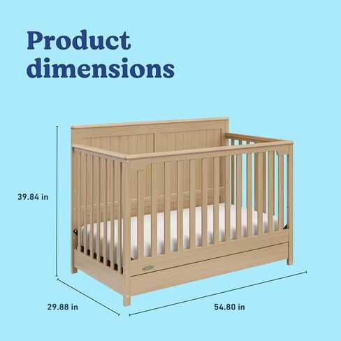 Graco Hadley 5-in-1 Convertible Crib with Drawer – GREENGUARD Gold Certified, Fits Standard Crib Mattress, Converts to Toddler Bed, Daybed and Full Bed, 4 Adjustable Mattress Heights (Driftwood) | GREENGUARD Gold Certified, Fits Standard Crib Mattress, Co in Kuwait