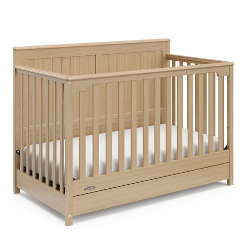 Graco Hadley 5-in-1 Convertible Crib with Drawer – GREENGUARD Gold Certified, Fits Standard Crib Mattress, Converts to Toddler Bed, Daybed and Full Bed, 4 Adjustable Mattress Heights (Driftwood) | GREENGUARD Gold Certified, Fits Standard Crib Mattress, Co in Kuwait