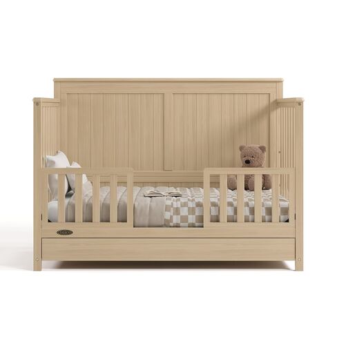 Graco Hadley 5-in-1 Convertible Crib with Drawer – GREENGUARD Gold Certified, Fits Standard Crib Mattress, Converts to Toddler Bed, Daybed and Full Bed, 4 Adjustable Mattress Heights (Driftwood) | GREENGUARD Gold Certified, Fits Standard Crib Mattress, Co in Kuwait
