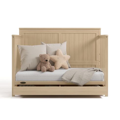 Graco Hadley 5-in-1 Convertible Crib with Drawer – GREENGUARD Gold Certified, Fits Standard Crib Mattress, Converts to Toddler Bed, Daybed and Full Bed, 4 Adjustable Mattress Heights (Driftwood) | GREENGUARD Gold Certified, Fits Standard Crib Mattress, Co in Kuwait