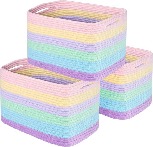 MINTWOOD Design 3-Pack Storage Baskets and Cube Bins for Shelves, Playroom and Classroom, Decorative Woven Closet Organizers for Books, Shoes, and Pantry Items, Pastel Rainbow in Saudi Arabia