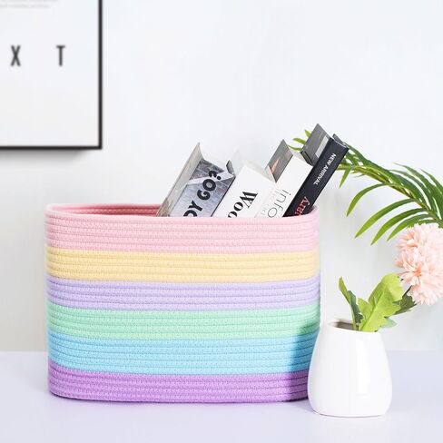 MINTWOOD Design 3-Pack Storage Baskets and Cube Bins for Shelves, Playroom and Classroom, Decorative Woven Closet Organizers for Books, Shoes, and Pantry Items, Pastel Rainbow in Saudi Arabia