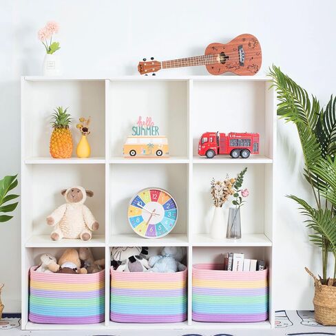 MINTWOOD Design 3-Pack Storage Baskets and Cube Bins for Shelves, Playroom and Classroom, Decorative Woven Closet Organizers for Books, Shoes, and Pantry Items, Pastel Rainbow in Saudi Arabia