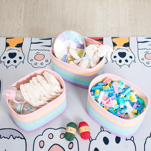 MINTWOOD Design 3-Pack Storage Baskets and Cube Bins for Shelves, Playroom and Classroom, Decorative Woven Closet Organizers for Books, Shoes, and Pantry Items, Pastel Rainbow in Saudi Arabia