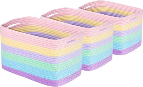 MINTWOOD Design 3-Pack Storage Baskets and Cube Bins for Shelves, Playroom and Classroom, Decorative Woven Closet Organizers for Books, Shoes, and Pantry Items, Pastel Rainbow in Saudi Arabia
