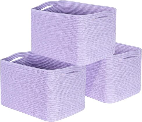 MINTWOOD Design 3-Pack Storage Baskets and Cube Bins for Shelves, Playroom and Classroom, Decorative Woven Closet Organizers for Books, Shoes, and Pantry Items, Pastel Rainbow in Saudi Arabia